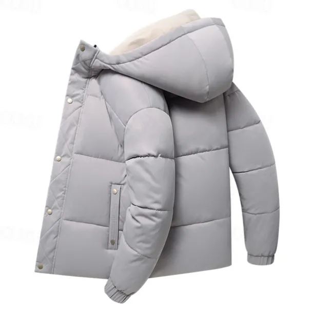 Men's Winter Coat Puffer Jacket Padded Hoodied Jacket Hooded Fall & Winter Solid / Plain Color Leisure Hooded Short Apricot Black Yellow Sky Blue Gray Jacket