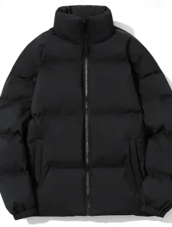 Men's Winter Coat Puffer Jacket Pocket Polyster Top Christmas Office / Career Street Regular Sports Streetwear Cool Fall Winter Plain Black White Pink Blue Puffer Jacket