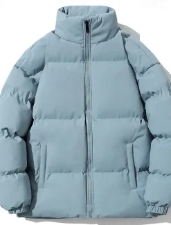 Men's Winter Coat Puffer Jacket Pocket Polyster Top Christmas Office / Career Street Regular Sports Streetwear Cool Fall Winter Plain Black White Pink Blue Puffer Jacket