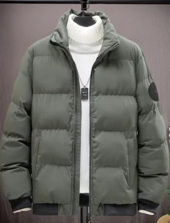 Men's Winter Coat Puffer Jacket Padded Jacket Pocket Polyster Daily Wear Date Vacation Regular Fashion Casual Comfortable Thermal Warm Fall & Winter Color Block Black Red Army Green Gray Puffer Jacket