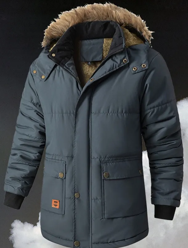 Men's Winter Coat Puffer Jacket Fleece Jacket Padded Jacket Pocket Polyster Vacation Daily Wear Date Regular Fashion Casual Comfortable Thermal Warm Fall & Winter Solid / Plain Color Black Dark Blue