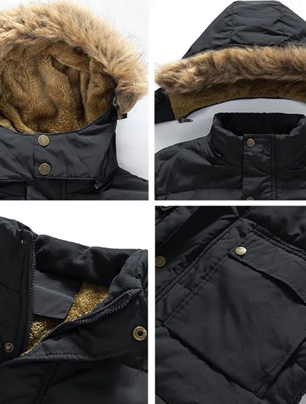 Men's Winter Coat Puffer Jacket Fleece Jacket Padded Jacket Pocket Polyster Vacation Daily Wear Date Regular Fashion Casual Comfortable Thermal Warm Fall & Winter Solid / Plain Color Black Dark Blue