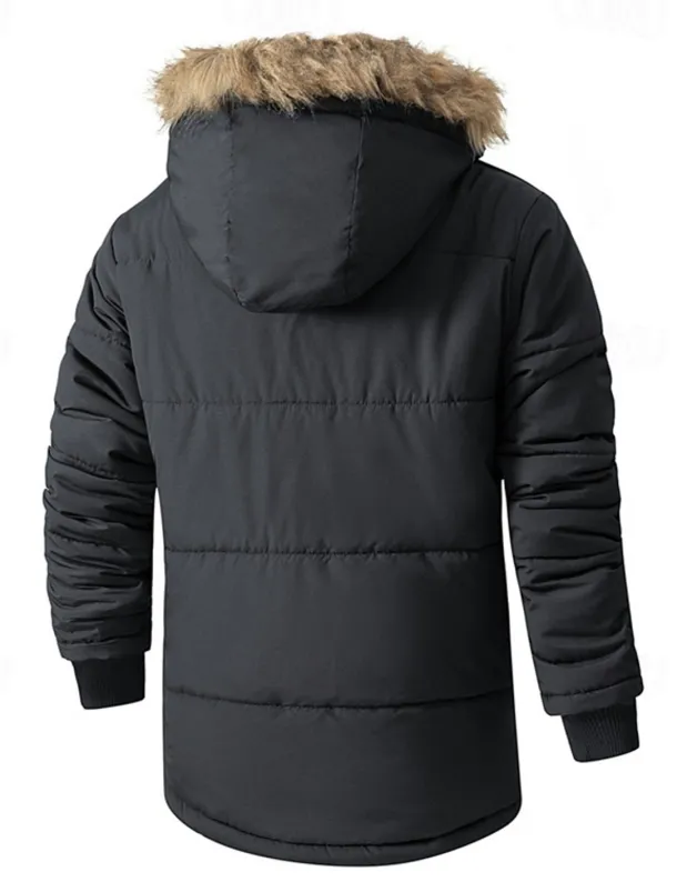 Men's Winter Coat Puffer Jacket Fleece Jacket Padded Jacket Pocket Polyster Vacation Daily Wear Date Regular Fashion Casual Comfortable Thermal Warm Fall & Winter Solid / Plain Color Black Dark Blue
