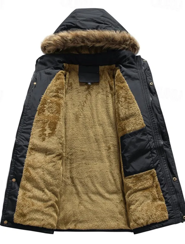 Men's Winter Coat Puffer Jacket Fleece Jacket Padded Jacket Pocket Polyster Vacation Daily Wear Date Regular Fashion Casual Comfortable Thermal Warm Fall & Winter Solid / Plain Color Black Dark Blue