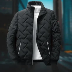 Men's Winter Coat Puffer Jacket Quilted Jacket Transition Jacket Pocket Polyster Vacation Daily Wear Date Regular Fashion Casual Comfortable Thermal Warm Fall & Winter Solid / Plain Color Black Green