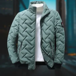 Men's Winter Coat Puffer Jacket Quilted Jacket Transition Jacket Pocket Polyster Vacation Daily Wear Date Regular Fashion Casual Comfortable Thermal Warm Fall & Winter Solid / Plain Color Black Green