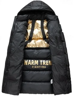 Men's Winter Coat Puffer Jacket Padded Zipper Pocket Polyster Pocket Outdoor Long Fashion Casual Thermal Warm Windproof Winter Plain Black Puffer Jacket