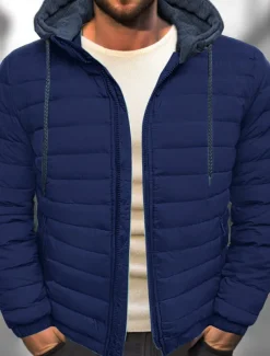 Men's Winter Coat Puffer Jacket Quilted Jacket Transition Jacket Pocket Hooded Office & Career Date Casual Daily Warm Winter Color Block Black Red Navy Blue Blue Puffer Jacket