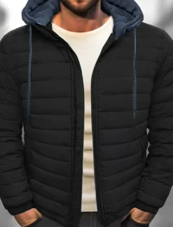 Men's Winter Coat Puffer Jacket Quilted Jacket Transition Jacket Pocket Hooded Office & Career Date Casual Daily Warm Winter Color Block Black Red Navy Blue Blue Puffer Jacket