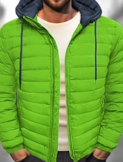 Men's Winter Coat Puffer Jacket Quilted Jacket Transition Jacket Pocket Hooded Office & Career Date Casual Daily Warm Winter Color Block Black Red Navy Blue Blue Puffer Jacket