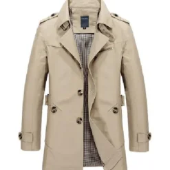 Men's Winter Coat Transition Jacket Overcoat Trench Coat Short Coat Business Casual Cotton Windbreaker Outerwear Clothing Apparel Solid Colored Notch lapel collar