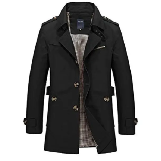 Men's Winter Coat Transition Jacket Overcoat Trench Coat Short Coat Business Casual Cotton Windbreaker Outerwear Clothing Apparel Solid Colored Notch lapel collar