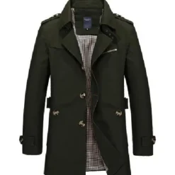 Men's Winter Coat Transition Jacket Overcoat Trench Coat Short Coat Business Casual Cotton Windbreaker Outerwear Clothing Apparel Solid Colored Notch lapel collar