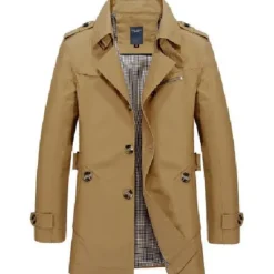 Men's Winter Coat Transition Jacket Overcoat Trench Coat Short Coat Business Casual Cotton Windbreaker Outerwear Clothing Apparel Solid Colored Notch lapel collar