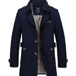 Men's Winter Coat Transition Jacket Overcoat Trench Coat Short Coat Business Casual Cotton Windbreaker Outerwear Clothing Apparel Solid Colored Notch lapel collar