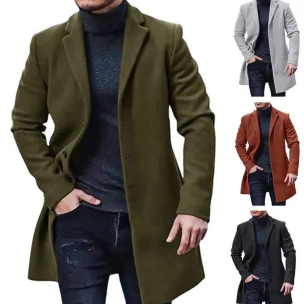 Men's Winter Coat Trench Coat Office & Career Daily Wear Winter Polyester Thermal Warm Washable Outerwear Clothing Apparel Fashion Warm Ups Solid Colored Pocket Lapel Single Breasted
