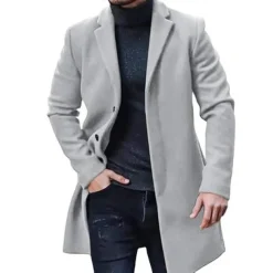 Men's Winter Coat Trench Coat Office & Career Daily Wear Winter Polyester Thermal Warm Washable Outerwear Clothing Apparel Fashion Warm Ups Solid Colored Pocket Lapel Single Breasted