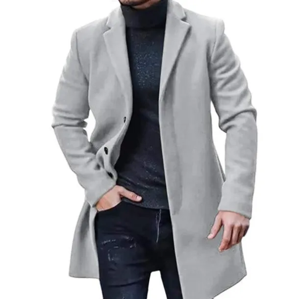 Men's Winter Coat Trench Coat Office & Career Daily Wear Winter Polyester Thermal Warm Washable Outerwear Clothing Apparel Fashion Warm Ups Solid Colored Pocket Lapel Single Breasted