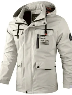 Men's Winter Coat Winter Jacket Sport Coat Raincoat Outdoor Camping & Hiking Waterproof Windbreaker Zipper Pocket Fall Winter Solid Color Fashion Streetwear Hooded Regular Wine Black White Army Green