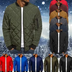 Men's Winter Coat Winter Jacket Puffer Jacket Quilted Jacket Casual Warm Winter Solid Color Classic & Timeless Navy Wine Red ArmyGreen Black Red Jacket