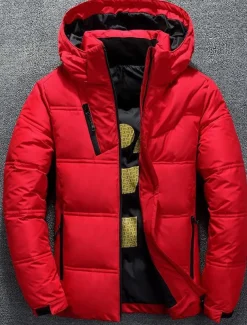 Men's Winter Coat Winter Jacket Down Jacket Puffer Jacket Pocket Office & Career Date Casual Daily Outdoor Casual Sports Winter Solid / Plain Color Dark Grey Black Puffer Jacket