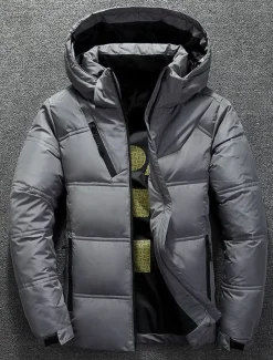 Men's Winter Coat Winter Jacket Down Jacket Puffer Jacket Pocket Office & Career Date Casual Daily Outdoor Casual Sports Winter Solid / Plain Color Dark Grey Black Puffer Jacket