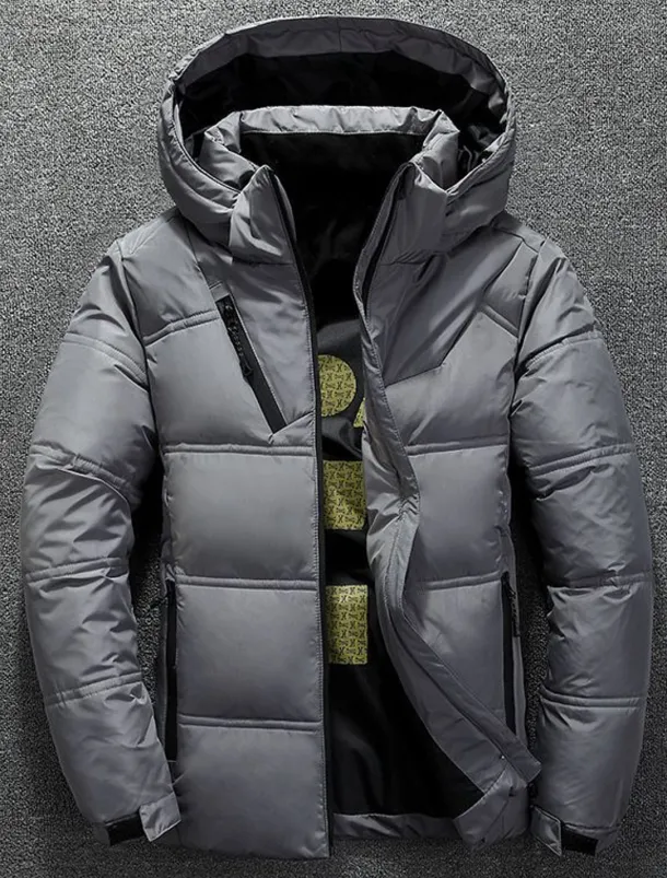 Men's Winter Coat Winter Jacket Down Jacket Puffer Jacket Pocket Office & Career Date Casual Daily Outdoor Casual Sports Winter Solid / Plain Color Dark Grey Black Puffer Jacket