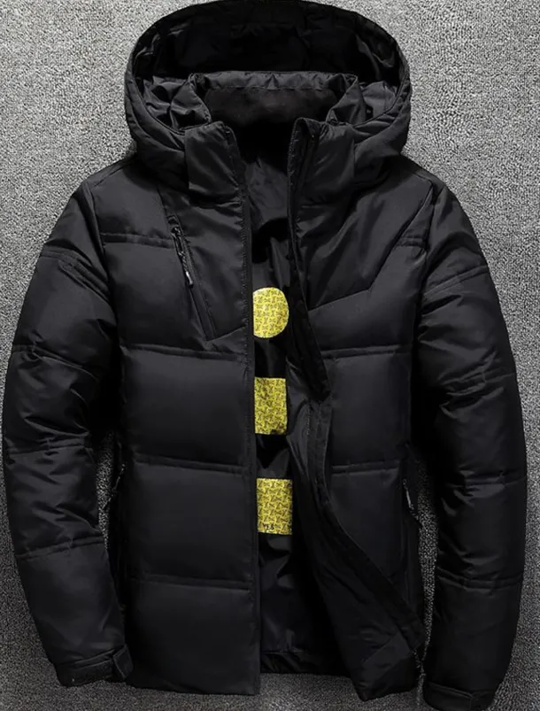 Men's Winter Coat Winter Jacket Down Jacket Puffer Jacket Pocket Office & Career Date Casual Daily Outdoor Casual Sports Winter Solid / Plain Color Dark Grey Black Puffer Jacket