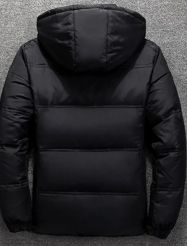 Men's Winter Coat Winter Jacket Down Jacket Puffer Jacket Pocket Office & Career Date Casual Daily Outdoor Casual Sports Winter Solid / Plain Color Dark Grey Black Puffer Jacket