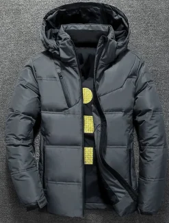Men's Winter Coat Winter Jacket Down Jacket Puffer Jacket Pocket Office & Career Date Casual Daily Outdoor Casual Sports Winter Solid / Plain Color Dark Grey Black Puffer Jacket