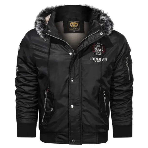 Men's Winter Coat Winter Jacket Parka Embroidered Fleece Hoodie Fur Trim Daily Regular Casual Thermal Warm Winter Plain Black Red Royal Blue Puffer Jacket