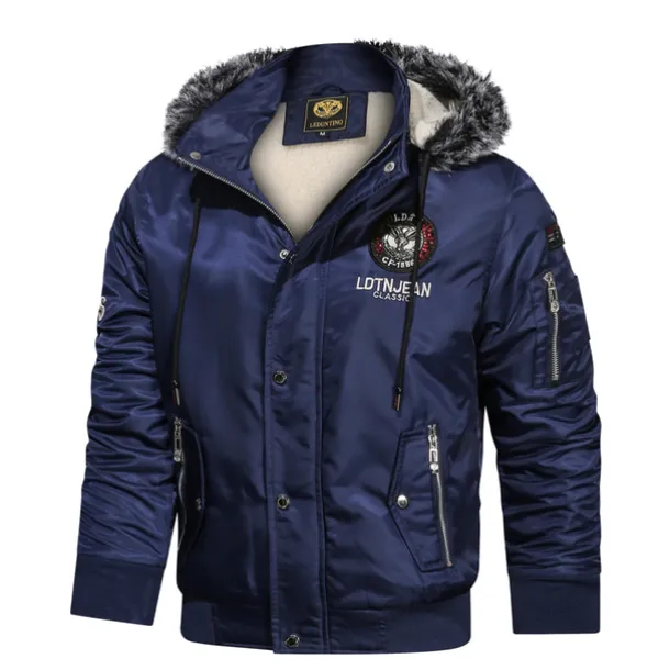 Men's Winter Coat Winter Jacket Parka Embroidered Fleece Hoodie Fur Trim Daily Regular Casual Thermal Warm Winter Plain Black Red Royal Blue Puffer Jacket