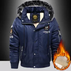 Men's Winter Coat Winter Jacket Parka Embroidered Fleece Hoodie Fur Trim Daily Regular Casual Thermal Warm Winter Plain Black Red Royal Blue Puffer Jacket