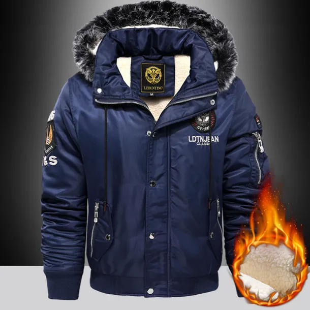 Men's Winter Coat Winter Jacket Parka Embroidered Fleece Hoodie Fur Trim Daily Regular Casual Thermal Warm Winter Plain Black Red Royal Blue Puffer Jacket