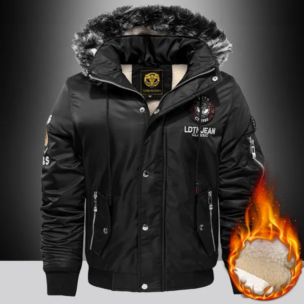 Men's Winter Coat Winter Jacket Parka Embroidered Fleece Hoodie Fur Trim Daily Regular Casual Thermal Warm Winter Plain Black Red Royal Blue Puffer Jacket