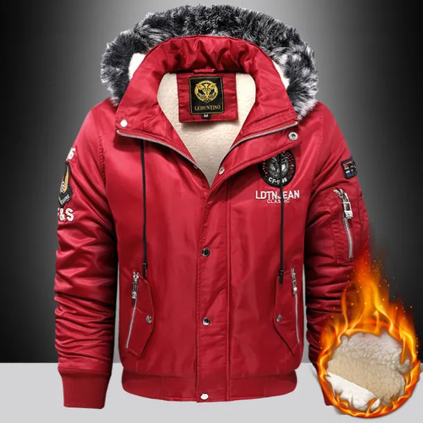 Men's Winter Coat Winter Jacket Parka Embroidered Fleece Hoodie Fur Trim Daily Regular Casual Thermal Warm Winter Plain Black Red Royal Blue Puffer Jacket