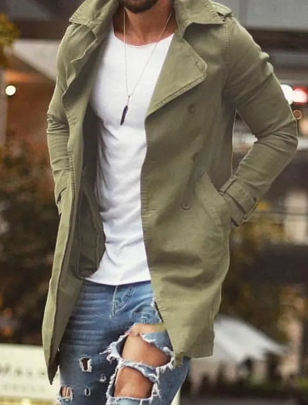 Men's Winter Coat Winter Jacket Jacket Outdoor Street Thermal Warm Breathable Pocket Fall Winter Solid Color Streetwear Sporty Turndown Long Regular Fit Black Blue Green Khaki Grey Jacket