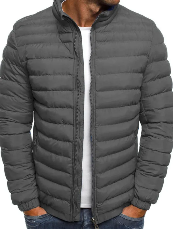 Men's Winter Coat Winter Jacket Puffer Jacket Quilted Jacket Classic Style Casual Warm Winter Solid Color Light Blue Navy Big red Grass Green Puffer Jacket