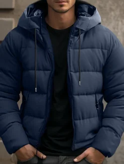Men's Winter Coat Winter Jacket Puffer Jacket Zipper Pocket Polyster Pocket Outdoor Date Casual Daily Regular Fashion Casual Windproof Warm Winter Plain Black Blue Gray Puffer Jacket