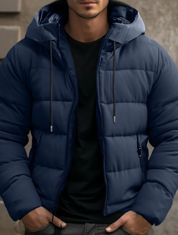 Men's Winter Coat Winter Jacket Puffer Jacket Zipper Pocket Polyster Pocket Outdoor Date Casual Daily Regular Fashion Casual Windproof Warm Winter Plain Black Blue Gray Puffer Jacket