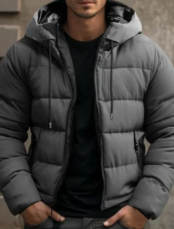 Men's Winter Coat Winter Jacket Puffer Jacket Zipper Pocket Polyster Pocket Outdoor Date Casual Daily Regular Fashion Casual Windproof Warm Winter Plain Black Blue Gray Puffer Jacket