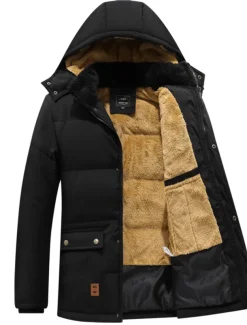 Men's Winter Coat Winter Jacket Puffer Jacket Fleece Jacket Zipper Pocket Polyster Pocket Outdoor Date Casual Daily Regular Fashion Casual Windproof Warm Winter Plain Black Puffer Jacket