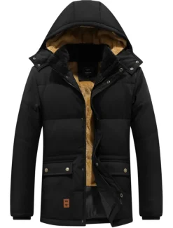 Men's Winter Coat Winter Jacket Puffer Jacket Fleece Jacket Zipper Pocket Polyster Pocket Outdoor Date Casual Daily Regular Fashion Casual Windproof Warm Winter Plain Black Puffer Jacket