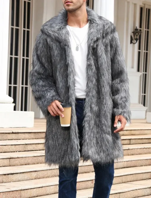 Men's Winter Coat Winter Jacket Fur Coat Daily Wear Vacation Soft Outdoor Pocket Winter Pure Color Warm Ups Comfort Lapel Black White Brown Light Grey Dark Coffee Jacket