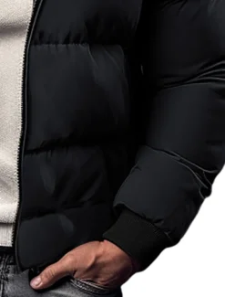 Men's Winter Coat Winter Jacket Puffer Jacket Zipper Pocket Polyster Pocket Office & Career Date Casual Daily Regular Keep Warm Thermal Warm Windproof Outdoor Winter Solid / Plain Color Black Red