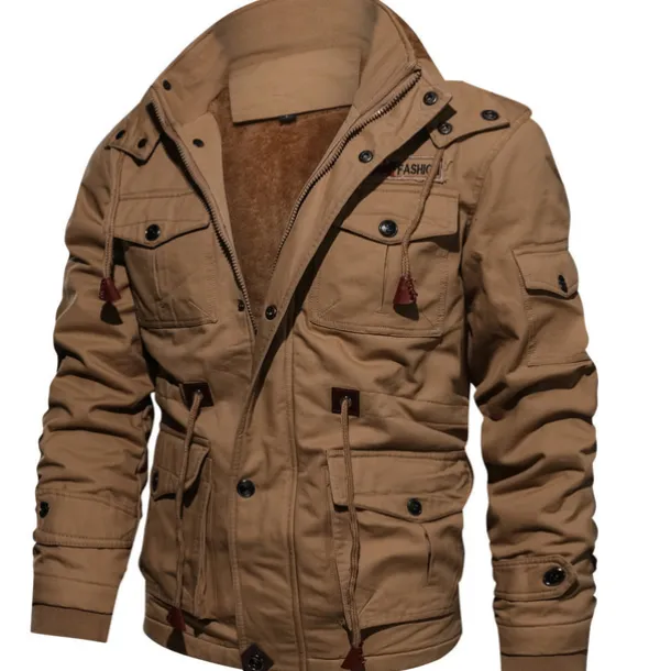 Men's Winter Coat Winter Jacket Fleece Jacket Work Jacket Street Casual Windproof Warm Fall Winter Tactical Cotton ArmyGreen Black khaki Jacket