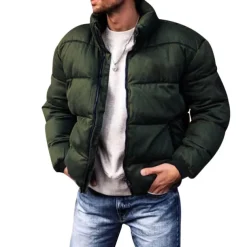 Men's Winter Coat Winter Jacket Puffer Jacket Cardigan Pocket Zipper Pocket Going out Casual Daily Hiking Windproof Warm Winter Pure Color Black Red Light Grey Army Green Puffer Jacket