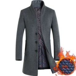 Men's Winter Coat Wool Coat Overcoat Trench Coat Outdoor Daily Wear Fall & Winter Polyester Windbreaker Outerwear Clothing Apparel Fashion Streetwear Plain Queen Anne Single Breasted One-button