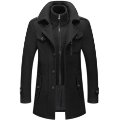 Men's Winter Coat Wool Coat Overcoat Business Casual Spring Winter Autumn Wool Windproof Warm Outerwear Clothing Apparel Active Chic & Modern Solid Colored Rolled collar