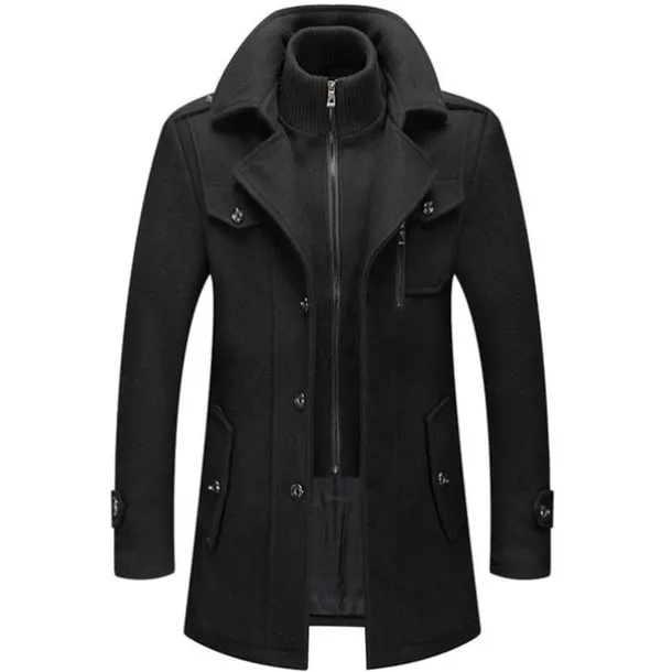 Men's Winter Coat Wool Coat Overcoat Business Casual Spring Winter Autumn Wool Windproof Warm Outerwear Clothing Apparel Active Chic & Modern Solid Colored Rolled collar